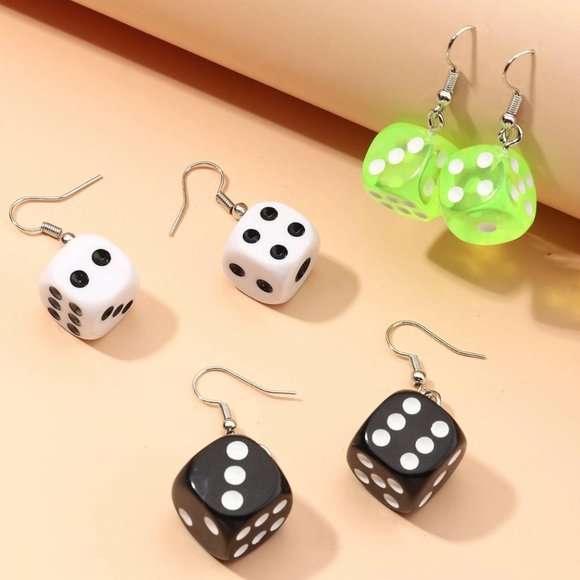 3 Pairs Dice Drop Earrings - Picture 1 of 3
